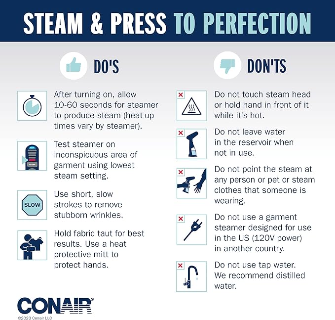 Conair Handheld Garment Steamer for Clothes, ExtremeSteam 1200W, Portable Handheld Design, White/Blue (Pack of 2)