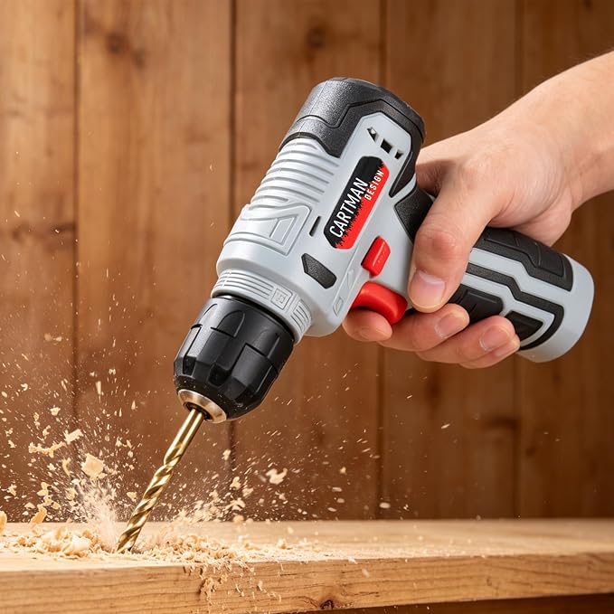 CARTMAN 150-Piece 8V Cordless Drill Hand Tool Set, Red Household Repair Kit | All-Inclusive Tool Assortment With 8V Drill, Great For Home Upkeep, DIY Crafting And Daily Household Fixes