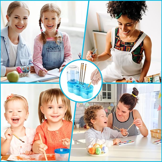 Paint Brush Cleaner for Kids Water Circulation Paint Brush with Drain Paint Water Dispenser with Palette Brush Holder Paint Brush Washer for Acrylic Painting Watercolor Art Supplies(blue)