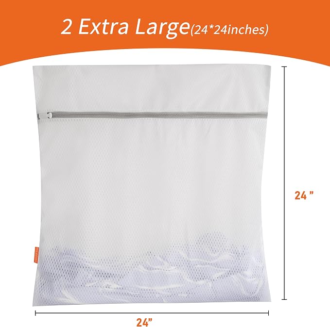 Diamond Mesh Laundry Bags 2 Pack (XX-Large, 24x24”) | Heavy Duty Mesh, Durable Zipper, For Delicates, Lingerie, Bras, Underwear, Protect Garments in Washing Machine