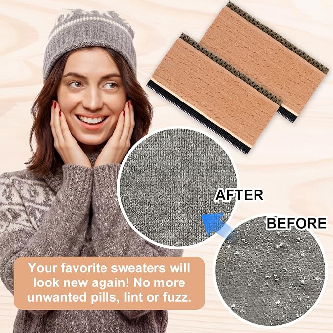 Cashmere Comb Double Sided Sweater Shaver Snag Repair Tool Kit with Snag Repair Needles Latch Hook Multifunction Fabric Clothes Shaver Travel Pilling Remover(Beech)