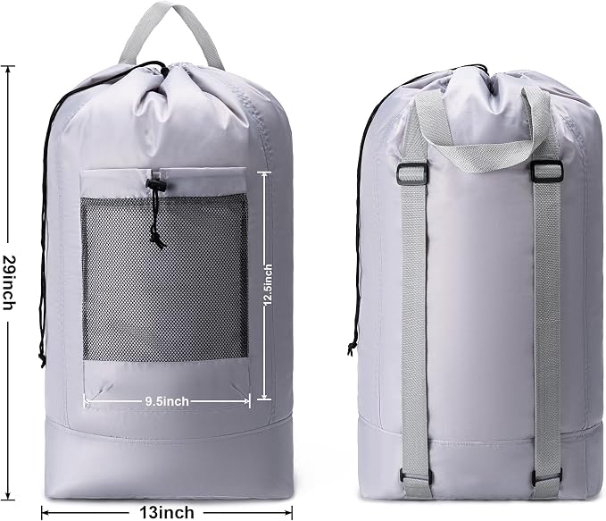 Backpack Laundry Bag,Large Travel Laundry Bags (Grey) | with Shoulder Straps and Mesh Pockets,Laundry Backpack with Drawstring Closure for College,Trave,Dorm, Apartment,Laundromat