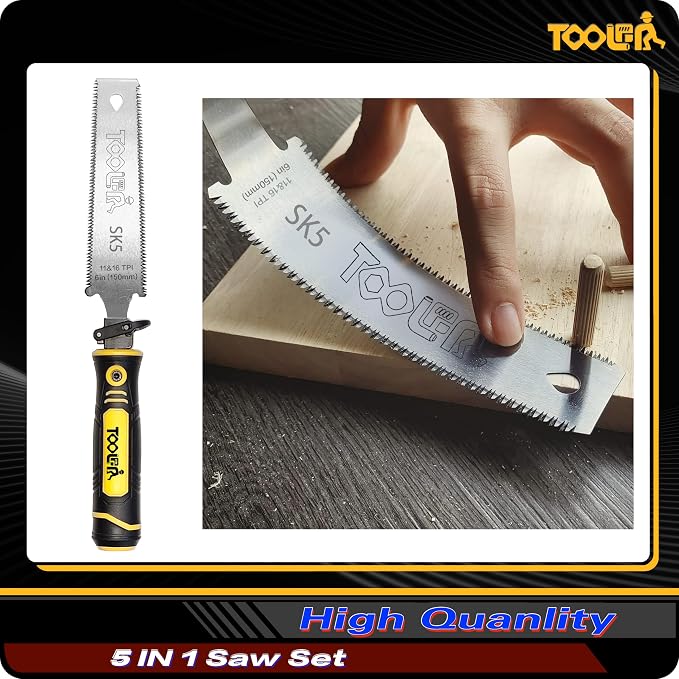 5-In-1 Multi-Blade Handsaw for Woodworking Tools (Japanese/Drywall/Hacksaw) | 6 Inch(11T/16T) Double Edges SK5 Flexible Blade for Woodworking, Hard/Soft woods cutting, Metal, Blade Quick Change Mechanism