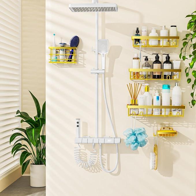 Moforoco Adhesive Shower Caddy Organizer Shelves Rack - 5 Pack Corner Bathroom Storage Organization, Home & Kitchen Decor Inside RV Accessories, Hanging First Apartment Household Camper Essentials