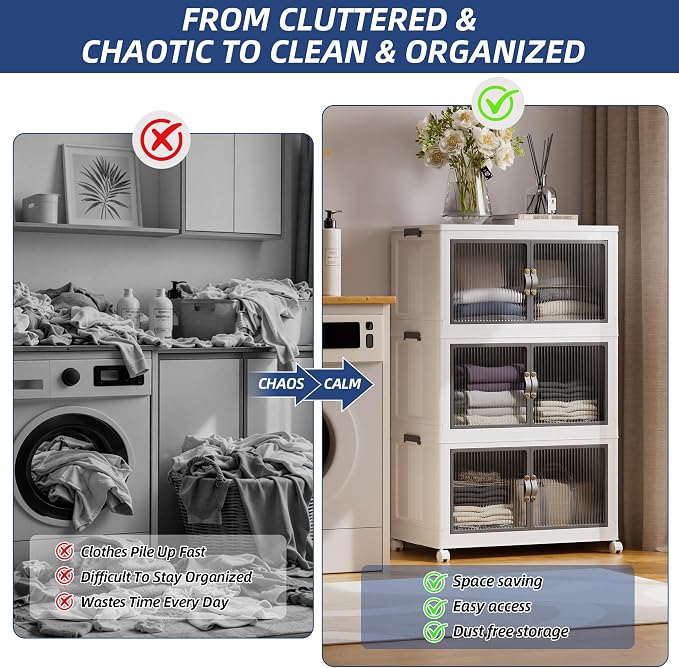 SAILUN 87Gal/348Qt Stackable Storage Bins Folding Collapsible Storage Bins with a Lid, Closet Organizers and Storage,White 26" W x 17" D x 43.7" H