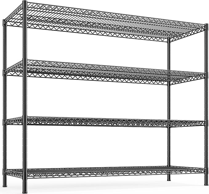 REIBII Storage Shelves, 2560LBS Heavy Duty&Adjustable Height for Garage | 55.5" W Shelf Space Saving, 4 Tier Freestanding, Powder Coated, Anti-Tipping Device, Moisture Resistant, for Basement