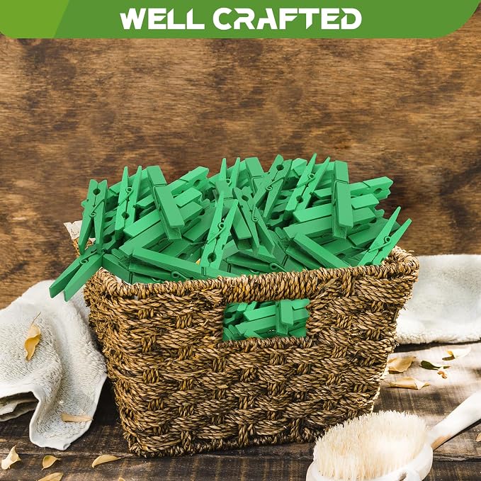 100 Pcs Green Clothes pins - 2.9 Inch Wooden Clothespins Cheer Clips | Vibrant for Crafts Classroom Decorations Clothing Pictures Laundry Solid Wood No Splinters Fade‑Proof
