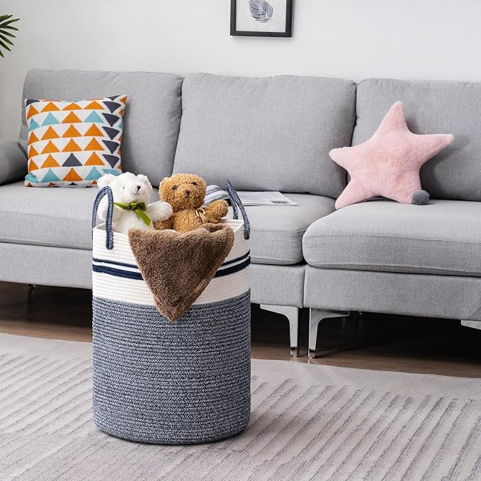 YOUDENOVA Cotton Rope Laundry Hamper Basket, 72L Blanket Basket for Nursery | Large Woven Laundry Hamper with Sturdy Handles, Collapsible Home Decor Laundry Basket for Laundry, Clothes, Toys in Bedroom