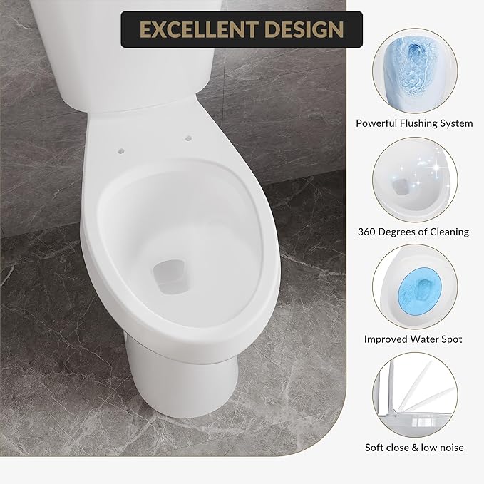 Two Piece Toilet 21 inch Chair Height Elongated Bowl, Dual Top Controls, High Seat Toilet for Seniors, Comfortable Bathroom Toilet with Soft-Close Seat White