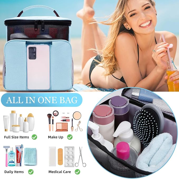 Mesh Shower Caddy,Portable HangingTravel Toiletry Bag Dorm Room Essentials for College Students Girls,Large Makeup Organizer for Full-Sized Toiletries,Travel Essentials for Women Girls Camping Beach