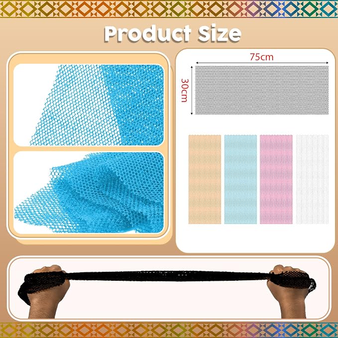 5 Pieces African Net Sponge – Deep Cleansing & Exfoliating Mesh for Glowing Skin – Stretchable, Quick-Dry Material for Daily Shower Use (Black, Blue, Pink, White, Orange)