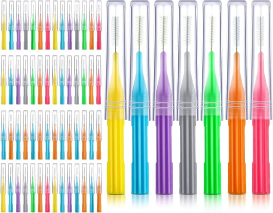 Patelai 100 Count Interdental Brush Set, Soft Braces Cleaner Picks with Cap, Multi Size Teeth Gap Cleaning Tool for Orthodontic Care Bridge Implant Travel Kit(Stylish Colors)