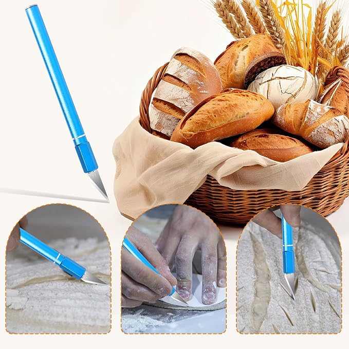 Upgraded Bread Lame with 10 Blades - Professional sourdough Scoring Tool for bread scoring tool Safety Cover & Ergonomic Handle - Premium Bread Scoring Knife for Artisan Bread Making (2, Red and Blue)