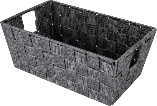 Whitmor Small Woven Storage Baskets for Shelves - Decorative Bathroom Organizer Bins with Metal Structure, Versatile Shelf Storage Solution for Home Organization & Closet (Savvy Gray)