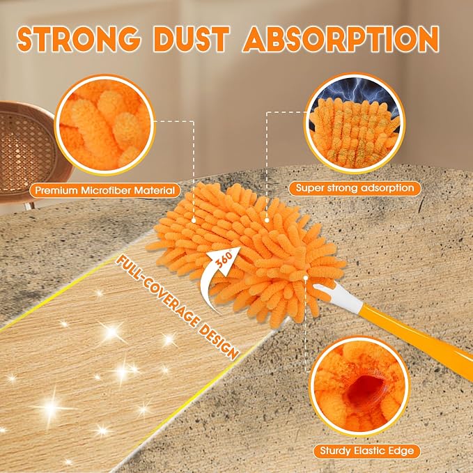 6Pcs Reusable Duster Refill Compatible with Swiffer Hand Duster +1 Handle, 360 Heavy Duty Duster Refills for Cleaning, Office, Ceiling Fan (6PCS+1Handle)