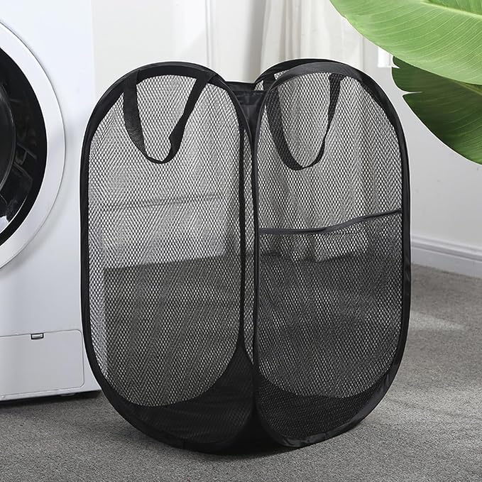4Pcs Pop Up Laundry Hamper – Large 70L Collapsible Mesh Basket for Home, College Dorm & Apartment, Foldable Lightweight Hamper with Handles & Side Pocket (3 Black + 1 Pink)