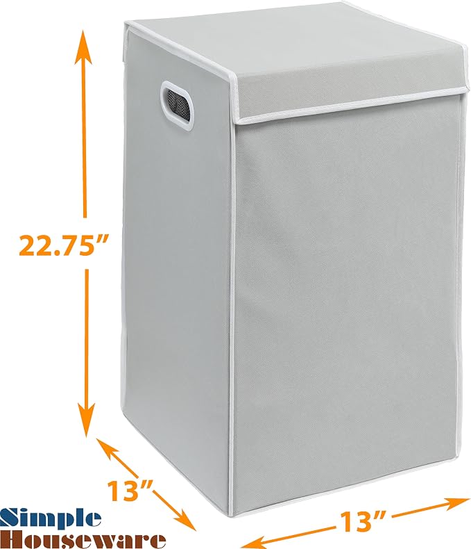 Simple Houseware Foldable Laundry Hamper Basket with Lid and Bag, Gray
