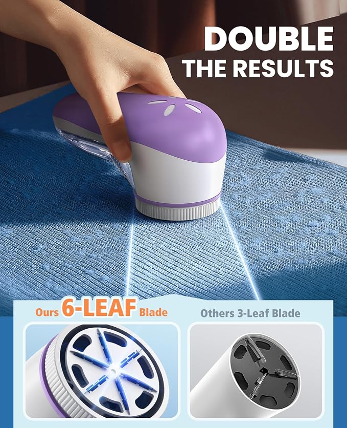 POPCHOSE Fabric Shaver, Lint Shaver with 6-Leaf Blade, Rechargeable | Lint Remover with Type-C Fast Charing Port, Sweater Defuzzer, Clothes Shaver for Couch, Furniture, Blanket, Remove Pilling