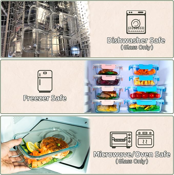 UMEIED 10 PACK Glass Food Storage Containers with Leak Proof Lids, Glass Airtight Meal Prep Containers Set for Lunch, On the Go, Leftover, Kitchen Pantry Organizers and Storage (Blue)