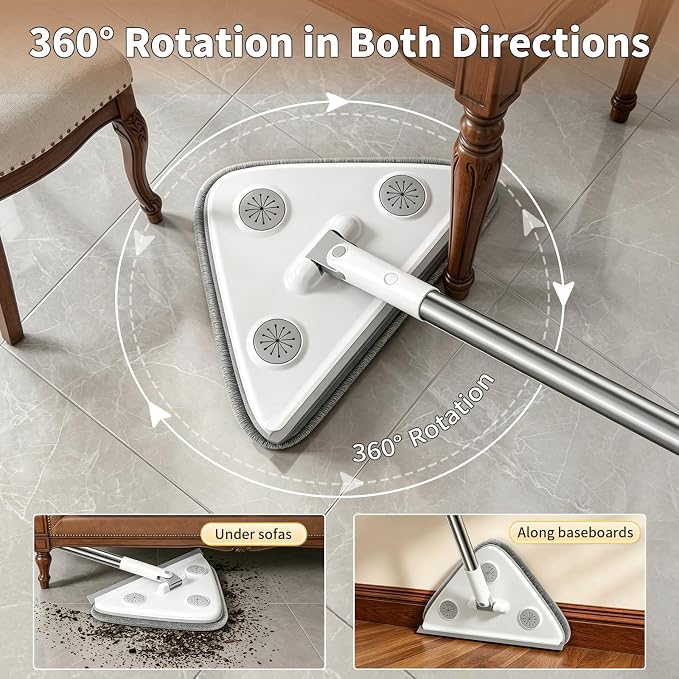 Long Handle Wall Mop & Baseboard Cleaner, 3-in-1 Wall Cleaner Mop with Extension Pole & Squeegee, Ceiling Cleaning Tool Duster with 3 Microfiber and 3 Chenille Pads for Windows, Floors, Cabinet