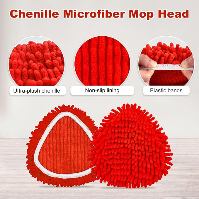 Chenille Duster Mop Head Compatible with O Cedar Easywring 1-Tank,Spin Mops Heads Replacements for Ocedar, Include 6 Pack Microfiber Chenille MOp Refills,1 Scrubber & 1 Mops Base(Not Include Bucket)