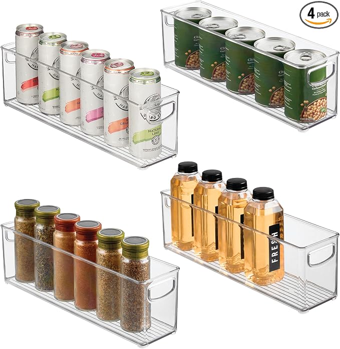iDesign Small Stackable Storage Bins with Handles, Set of 4, Clear | For Pantry or Fridge, Made in USA