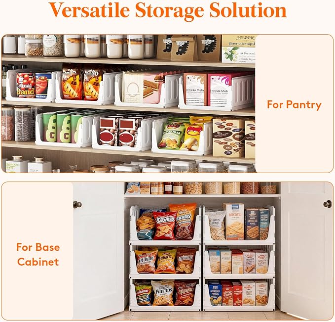 Lifewit 6 Pack Stackable Closet Organizers and Storage Basket for Clothes, Plastic Sweater Storage Bins for Wardrobe, Stacking Clothing Containers for RV, Pantry, Shelf, Kitchen, Dorm, 14" Depth