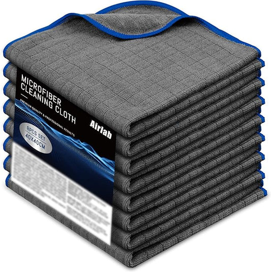 Airlab Glass Polishing Cloth Streak Free Miracle Cleaning Cloth Lint Free Microfiber Cleaning Rags for Glasses Kitchen Dish Mirrors Easy Clean, Pack of 8, 16" x 16", Grey-Navy Blue