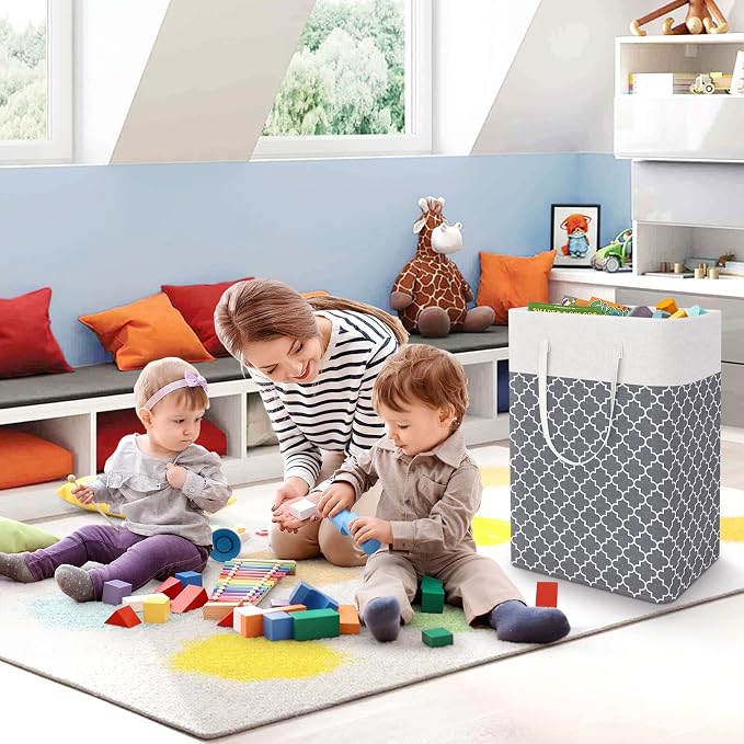 StorageRight Laundry Basket Hamper, 75L Clothes Storage, Clover Grey | Freestanding Clothes Hampers, Foldable design, with Easy Carry Handles, For Laundry, Bedroom, Dorm, Clothing, Towels, Toys