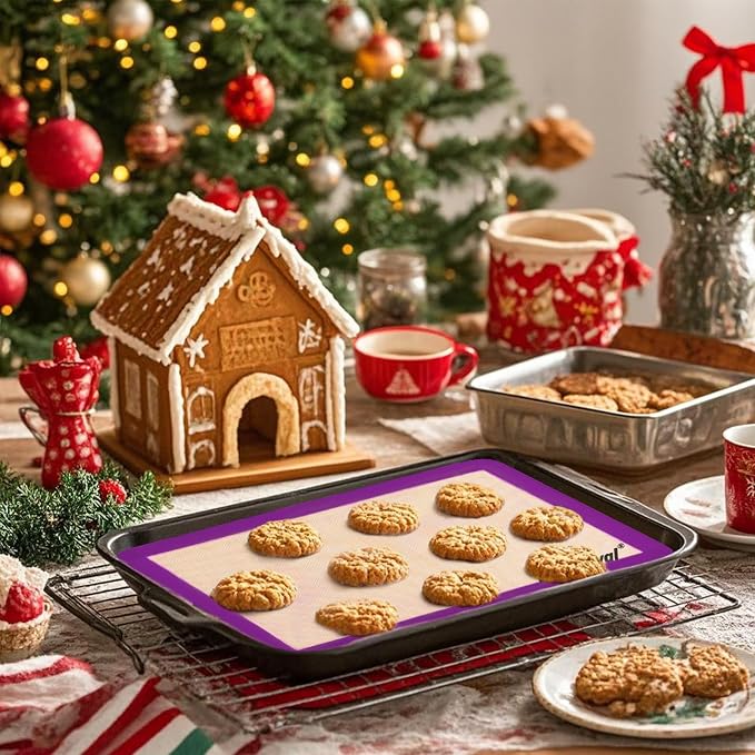 4 Pack Silicone Baking Mat, Non-Stick Silicone Baking Sheet, Food Safe Silicone Mats for Baking, 480℉ Heat Resistant, 2 Half & 2 Quarter (Purple, Blue, Grey)