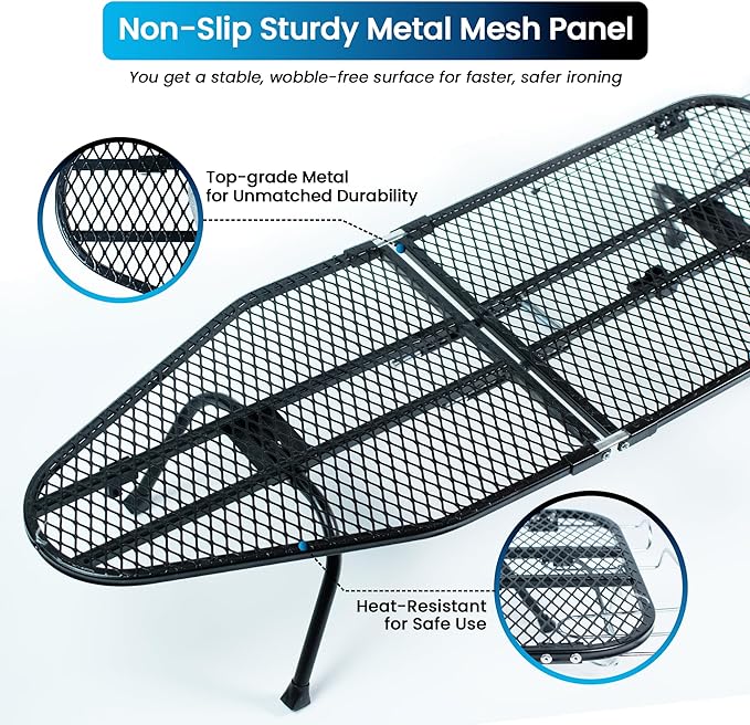 Metal Mesh Panel Tabletop Ironing Board | Foldable Iron Board | Heavy Duty Small Iron Board with Heat Resistant Cover and 100% Cotton 8mm Thicken Pad (Blue)