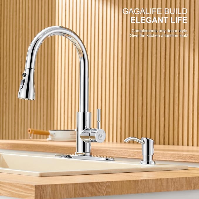 Built in Sink Soap Dispenser or Lotion Dispenser for Kitchen Sink, Chrome ABS Pump Head, with 17 Ounce Large PET Soap Bottle