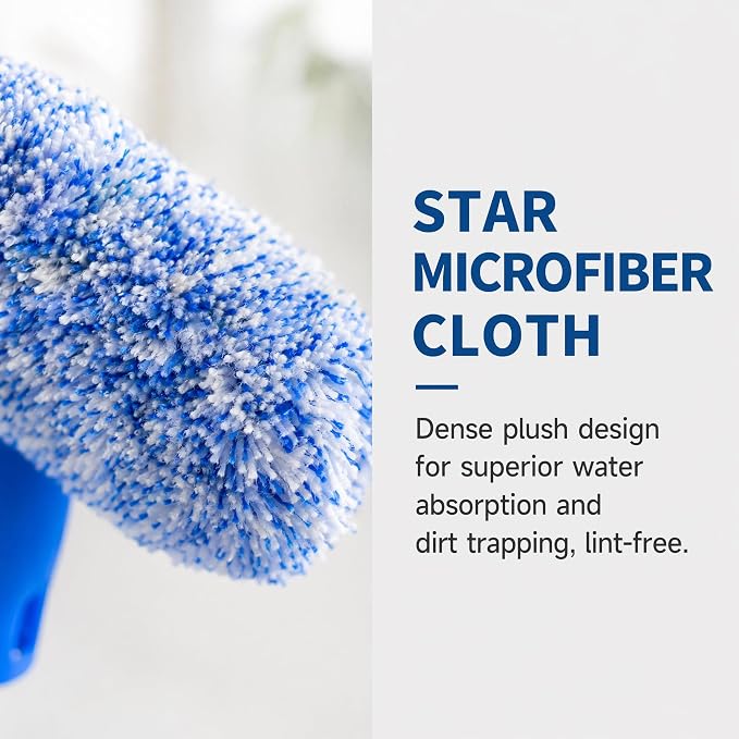 2-in-1 Window Cleaning kit with 51" Extension Poles, Suitable for Indoor & Outdoor Windows, High Glass, High Windows, Multi-Purpose Car Windshield Cleaning(Blue 15.74in - 51.18in)