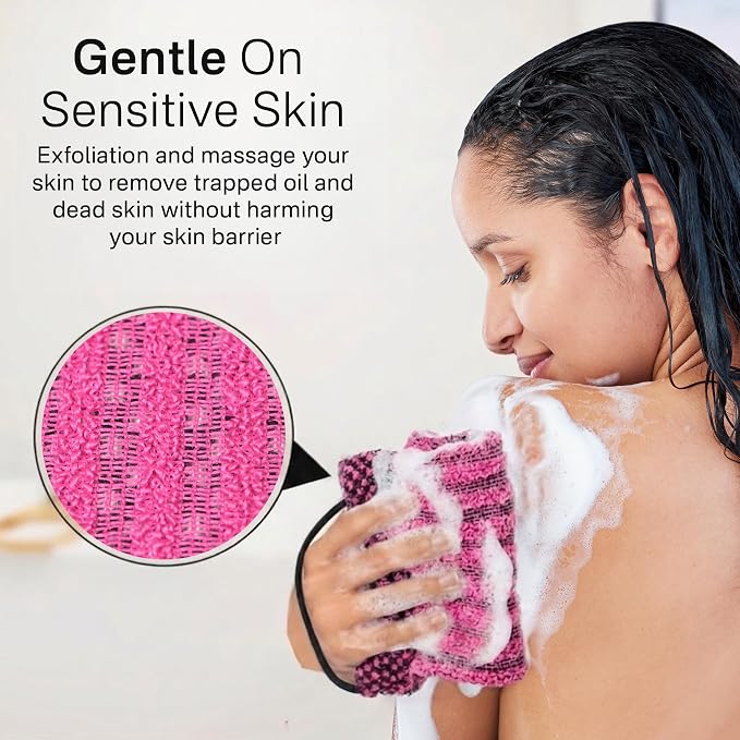 Yiclick Dual-Textured Exfoliating Washcloth Towel - Back Scrubber for Use in Shower Bath, Exfoliating Body Scrubber Exfoliator, Japanese Exfoliate Loofah Lufa Sponge Wash Cloth for Women Men
