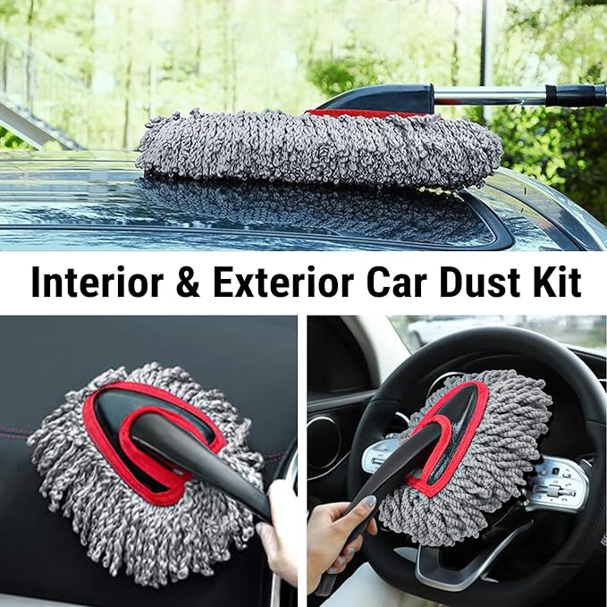 YeewayVeh 2-Pack Car Duster Kit, Microfiber Scratch-Free, Gray/Red | Exterior & Interior Dust Remover Brush for Vehicles and Home Cleaning