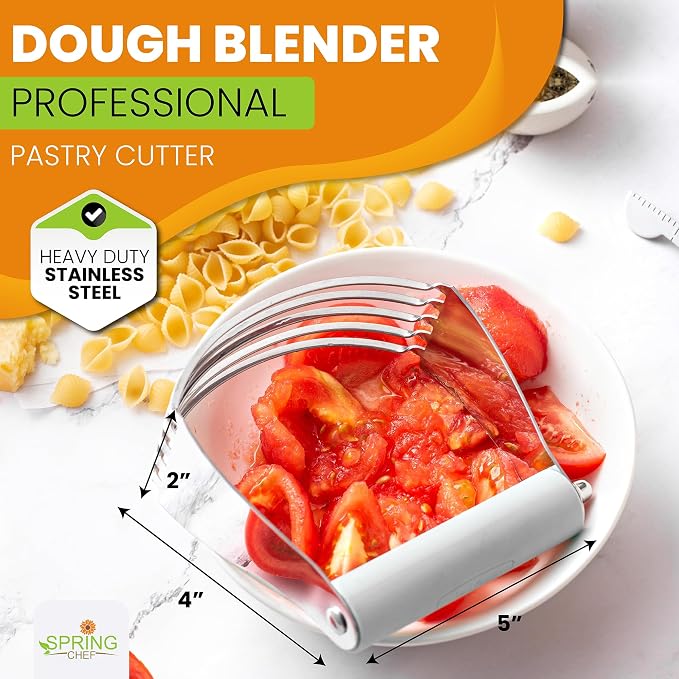 Spring Chef Professional White Dough Blender For Baking, Dough Cutter Tool, Stainless Steel Puff Pastry Cutter Tool with Sharp Blades, Dishwasher Safe Pastry Blender for Easy Mixing - Large Size