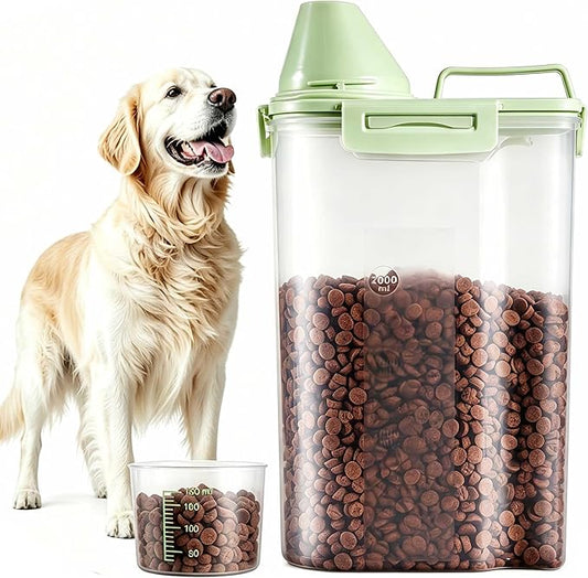 SenseYo 2.5lb Pet Food Storage Container with Measuring Cup, 3L Cat Food Storage Container Dog Food Storage BPA Free for Small Dog, Cat, Bird (Green)