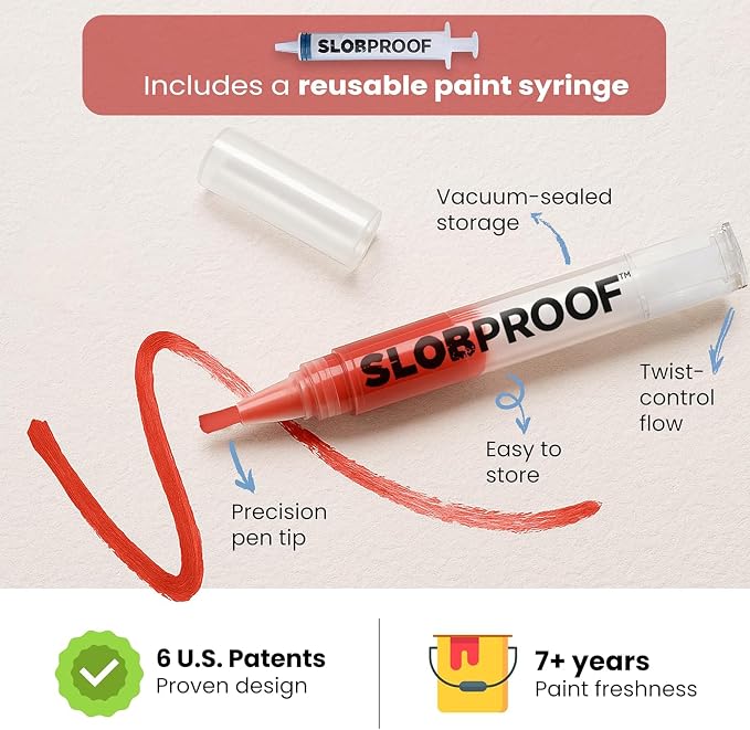 Slobproof Replacement Brush Tips for Refillable Touch-Up Paint Pens, Mess-Free, Easy to Install, Tools for Paint Brushes, DIY Home Improvement, Wall, Furniture Repair, Arts and Crafts, Pack of 5