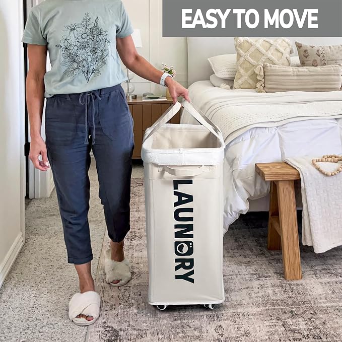 Goodpick 2-Pack Hamper with Wheels & Wash Bag, College Dorm Essentials,75L | Clothes Hamper with Removable Wash Bag for Laundry Room, Large Rolling Laundry Basket with Handles, White