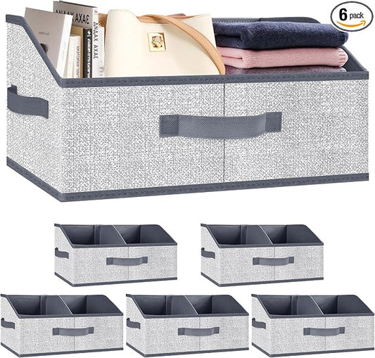 Fabric Wardrobe Storage Bins -6 Pack， Large Pink Foldable With Handles And Dividers Trapezoidal Wardrobe Storage Boxes, Suitable For Storing Clothes, Books, Wallets, Toys, Etc.