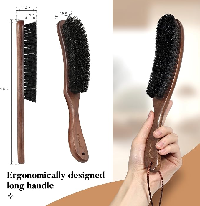 Clothes Brush, Boar Bristle Lint Brush for Suits, Cashmere, Wool, Velvet, Suede and Pet Hair, Large Black Walnut Wood Handle