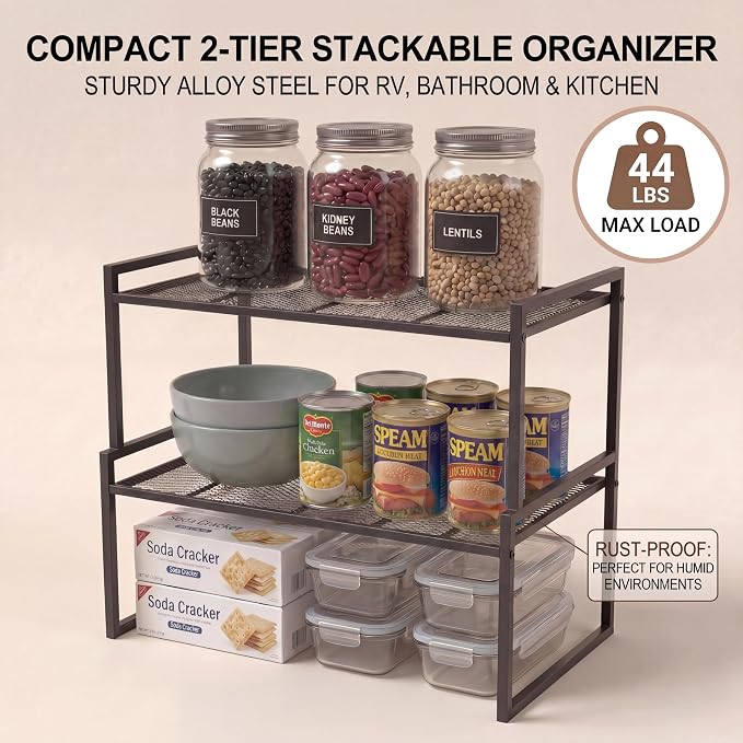 Set of 2 Cabinet Organizers 12.6''W 44 LBS Load Capacity Heavy Duty Kitchen Pantry Shelves Counter Countertop Storage Racks