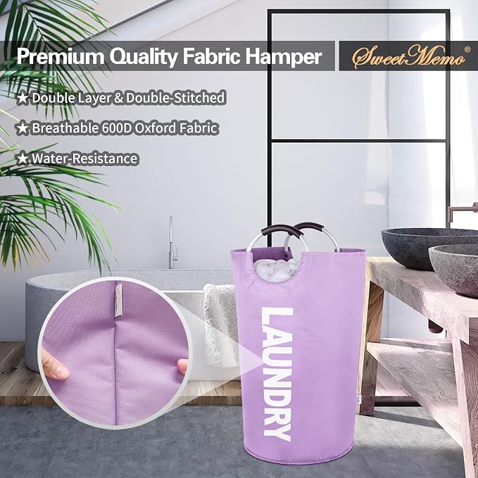 Extra Large Laundry Basket, Big Laundry Hamper Bag Handles, 130L Purple | Freestanding Tall Dirty Clothes Hamper, Collapsible and Portable Laundry Bin for Dorms and Bedrooms, Thick, Sturdy Fabric