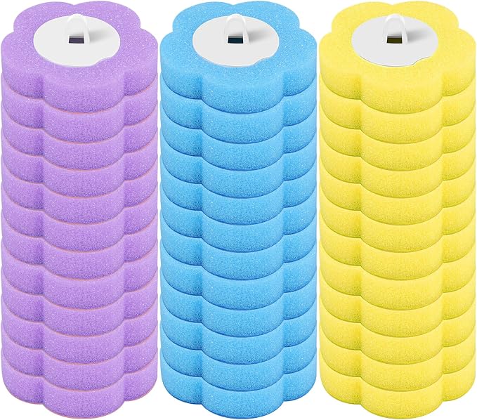 36 Pack Disposable Toilet Bowl Cleaner Wand Refills, 360° Sponge Replacement Heads for Wall Mounted Brush System, Hygienic Deep Cleaning Bathroom Scrubber Pads