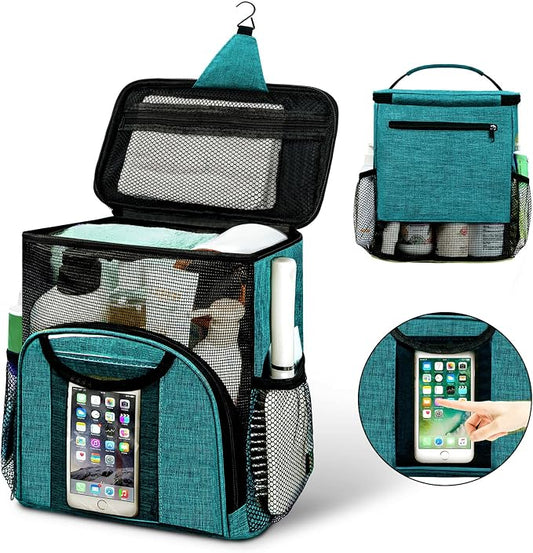 Attmu Mesh Shower Caddy Portable Dorm Tote Bag, Quick Dry Hanging Toiletry Bag, Large Capacity Shower Bag for College Dorm Room Essentials for Boys and Girls for Bath Camping (Peacock Green)