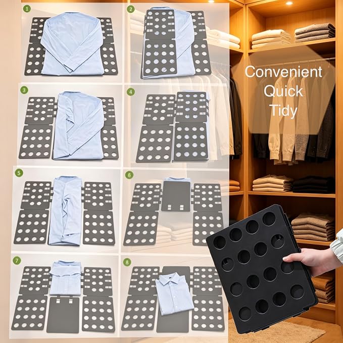 T Shirt Folding Board 26.37"x22.04" Laundry Shirt Folder Board for Adults | Adjustable PP Plastic Clothes Folding Tool with Buckle, Easy Fast Fold Uniform Size Space Saving Durable Laundry Sorter Black