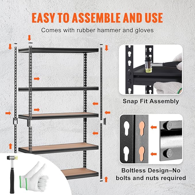 VEVOR Storage Shelves 5-Tier Adjustable 2000 lbs 48"x24"x72" Shelving Unit | Heavy Duty Garage Storage Metal Utility Rack Shelf for Kitchen, Pantry, Basement, Bathroom, Laundry, Living Room, Warehouse