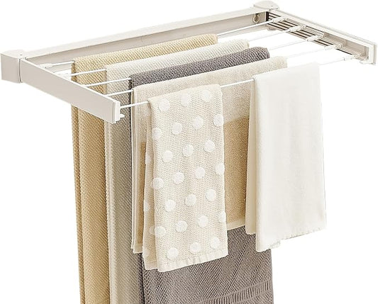 JOOM Wall Mounted Clothes Drying Rack, 27.5 Inch Foldable Rack, White | 5 Aluminum Rods, 60 lb Capacity Collapsible Wall Mount Laundry Drying Rack for Laundry Room, Bathroom, Balcony