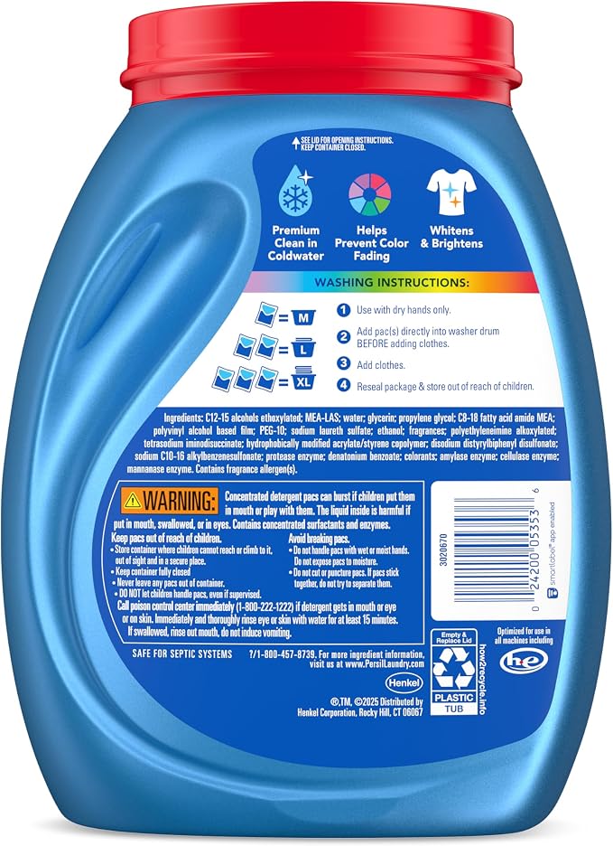 Persil Original Ultra Pacs Laundry Detergent, 100 Count | Deep Clean & Care, Single-Dose Convenience, Protects Colors, Fights Stains, HE Safe, All Water Temperatures