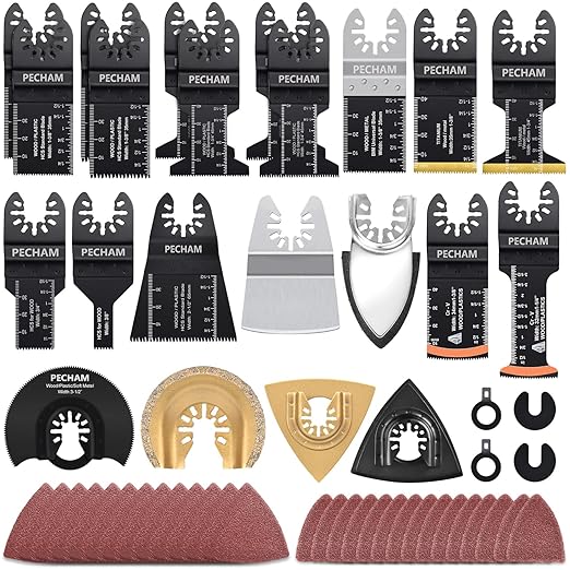 104 Pcs Oscillating Multi Tool Blade, Wood Metal Cutting and Sandpaper Oscillating Tool Accessories with Titanium Quick Tooth Japanese Tooth Multitool Blade Fit More Oscillating Tools